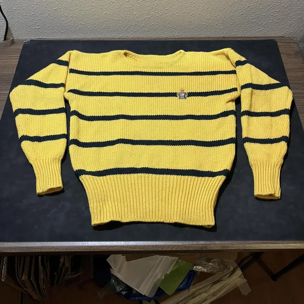 Vintage Polo Ralph Lauren Crest Striped 90s Sweater Wu-Tang Yellow Black Wool